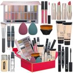 All in One Makeup Kit for Women Full Kit Includes 20 Colors Eyeshadow Palette Foundation & Face Primer, Makeup Brush Makeup Sponge, Eyebrow Soap, Winged Eyeliner Stamp Gift Set for Women, Girls & Teen