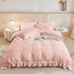 3 Pieces Pink Ruffle Bedding Set with 2 Pillowcase Frills Duvet Cover with Zipper Closure Soft Microfiber Duvet Cover Set Double 200x200 cm