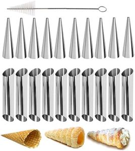 21PCS Stainless Steel Cream Horn Molds, Waffle Cone Roller ＆ Cannoli Tube Set with Cleaning Brush,10PCS Ice Cream Cone Mold and 10PCS Bread Tubes for Cannoli Croissant, DIY Baking