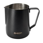 Axeon Stainless Steel Milk Frothing Pitcher 600ml / 20oz | Espresso Milk Frother Jug with Internal Scale & Matte Coating | V-Spout for Latte Art | Barista Steam Jug for Cappuccino & Coffee, Black