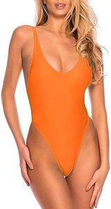 RELLECIGA Women's Orange High Cut Low Back One Piece Thong Swimsuit for Women Size Medium