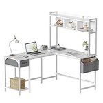 Cubiker L-Shaped Desk with Hutch, 60" Corner Computer Desk, Home Office Gaming Table with Storage Shelves, Space-Saving, White