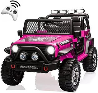 HOMFAMILIA 2-Seater Kids Ride on Truck Car, 12V Battery Powered Electric Vehicle with Remote, Electric Car for Kids/Toddlers w/Spring Suspension, LED Light, Music, MP3, 2 Doors, 3 Speeds, (Pink)