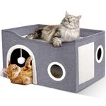 Heeyoo Cat House for Indoor Cats - Large Cat Bed Cave with Fluffy Ball and Scratch Pad, Foldable Cat Houses & Condos, Cat Cubes, Cat Hideaway, Covered Cat Bed for Multi Small Pet Large Kitty