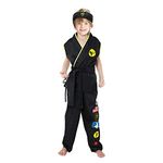 Hislovy Kids Boys Karate Costume Cobra Cosplay Fancy Dress Kung Fu Martial Arts Taekwondo Suit with Headband for Carnival Party Carnival Halloween Party Christmas(10-12 Years,Black)