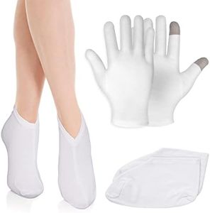 Sibba 2 Pairs Moisturizing Gloves Socks Touch Screen Moisturizing Gloves for Overnight Bedtime Heal Eczema Sleeping Lotion Hand Spa Treatment Gloves Socks Repair Rough Cracked Dry Chapped Skin