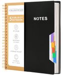 CAGIE 5 Subject Notebook College Ruled 8.5'' x 11'' Hardcover Spiral Lined Notebook with 5 Removable Colored Dividers 240 Pages Notebooks for Work, School Supplies, Home & Office, Writing Journal, Black