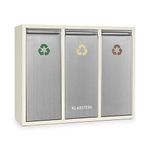 KLARSTEIN Ordnungshüter 3 Rubbish Bins Waste Separator (45L (3 x 15 L), Front Flap Mechanism for Easy Filling, Coloured Identification for the Front Flaps) Creme Beige