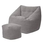 GREENSAPPIRE Bean Bag Chair with Footstool Charcoal Grey Large Bean Bags Adult Bean Bag Sofa with Filling Included Suitable for Living Room and Bedroom