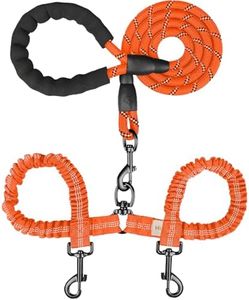 MingXpets Double Dog Leash, Dual Dog Leash, 360° Swivel Tangle Free Bungee Walking Training for Large Medium Dogs, Shock Absorbing Bungee Reflective for Two Dogs, 18~120 lbs, Orange