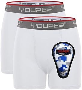 Youper Boys Compression Brief with Soft Protective Athletic Cup, Youth Underwear for Baseball, Football, Hockey, Lacrosse - White - Youth Regular