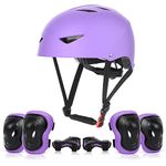 ValueTalks Kids Helmet and Pads Set Age 5-12 Years Kids Bike Helmet Knee and Elbow Pads Wrist Pads for Skateboard Roller Scooter Cycling Skating (Purple)