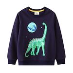 HSTiSan Toddler Boys Cotton Sweatshirt Luminous Dinosaur Pullover Sweater Long Sleeve Crewneck Tops Tee 3T