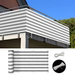 Balcony Privacy Screen Cover, 3ft *16.5ft Fence Privacy Screen Mesh Windscreen UV Protection Weather-Resistant for Balcony, Deck, Patio, Porch, Railing, Garden-Include Cable Ties (Grey and White)