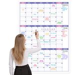 BooQool Large Dry Erase Calendar for Wall - Undated 3 Month Calendar, 27.7'' x 40'', Erasable & Reusable Laminated White Board with 8 Round Stickers, Vertical Layout Home, Office and School