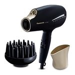 Panasonic EH-NA9J Advanced Folding Hair Dryer with Diffuser, Nanoe & Double Mineral Technology — Reduces Frizz, Damage and Split Ends, Black & Champagne Gold