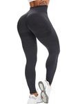 INSTINNCT Workout Leggings for Women High Waist Seamless Scrunch Butt Lift Tummy Control Contour Petite Skinny Slim Curve Gym Yoga Pants #2 Smile Booty Black Ashy,XL