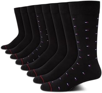 Tommy Hilfiger Men's Dress Socks - Lightweight Comfort Crew Sock (8 pack), Premium Black, 7-12