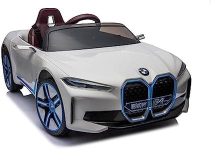 ES-TOYS Véhicule électrique pour enfant design comme BMW i4 – Licence – Batterie 12 V7 A, 2 moteurs, télécommande 2,4 GHz, MP3, siège en cuir + EVA (blanc)