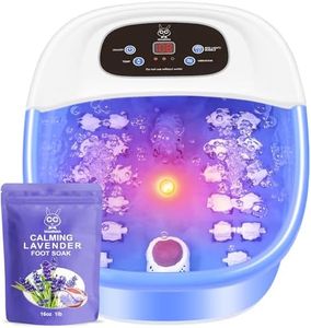 Foot Spa Bath Massager with Heat Bubbles and Vibration Massage and Jets, 16 OZ Calming Lavender Foot Soak Epsom Salt, Foot Soaker with Red Light, 22 Massage Rollers, Adjustable Temp - Blue