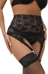 sunshinelady Women's Plus Size Suspender Belt Sexy Lace Garter Belt with Thong Set High Waisted 4 Wide Straps Lingerie Set Black