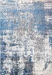 Distressed Blue and Grey Abstract Rug Soft Plush Textured Ombre Durable Affordable Living Room Area Bedroom Hallway Rugs 120cm x 170cm