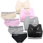 Young Girls Sports Bras Sets Cotton Teen Training Crop Tops Underwear Vest Wireless Bralette with Removable Pads for 8-12 Years