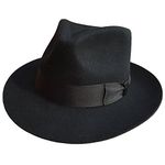 Classic Black Men's Wool Felt Godfather Gangster Mobster Gentleman Fedora Hat, Black, 7 1/8