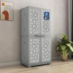 Nilkamal Freedom Star (FMSC18STR) Shoe Rack Plastic Cabinet with Dustproof Door | Shoe Rack for Home, Chappal Stand for Home Indoor & Outdoor | Haze Grey & Milky White