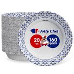 JOLLY CHEF 160 Count Paper Bowls 20 oz Soak Proof and Microwave Safe Heavy Duty Printed Disposable Bowls Bulk for Dinner or Lunch