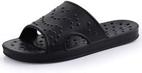 shevalues Shower Shoes for Women Men with Arch Support Quick Drying Pool Slides Lightweight Beach Sandals with Drain Holes, Black 11-12 Women / 9.5-10.5 Men
