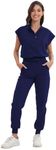 GGEH Scrub for Women Set - Stretch Scrub Top & Jogger Pants Mandarin Collar Anti-Wrinkle Scrub Suit Medical Uniform (Navy, Small)
