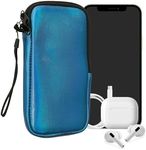 kwmobile Neoprene Phone Pouch Size XXL - 7" - Universal Cell Sleeve Mobile Bag with Zipper, Wrist Strap - Metallic Caribbean Blue