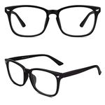 CGID CN82 Fake Glasses Women Men Large Oversized Clear Lens Horn Rimmed Glasses 100% UV400 Protection,Matte Black