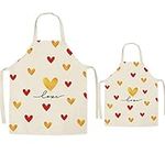 FOMUNI Parent and Child Love Apron - Lovely Printing Linen Adult Child Apron, Mom Kids Kitchen Apron for Cooking,Painting,Gardening