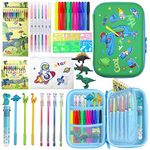 Fruit Scented Markers Set,59 pcs Dinosaur Theme Pencil Case Art Coloring Drawing Kits,Gifts For Boys Stationary Set Pencil,Crayon&Markers Stuff,Birthday Gifts Toys for Boys Gifts (Dinosaur Theme)