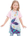 WERNNSAI Kids Apron - Mermaid Apron for Girls with Pocket Adjustable Strap Polyester Waterproof Printing Kitchen Baby Bib Aprons for Cooking Painting Baking Parties (Medium, 11-15 Years)