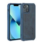 Molzar MAG Series iPhone 13 Mini Case with Faux Leather, Built-in Metal Plate for Magnetic Mount, Wireless Charging Support, Compatible with iPhone 13 Mini, Blue