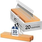 ZOBER Wooden Clamp Hangers, 20 Pack Premium Clothes Hangers with Clips for Pants, Skirts, Dresses, Jeans, Slacks etc., Space Saving Closet Hanger, Non Slip Clothing Hangers with 360° Swivel Hook