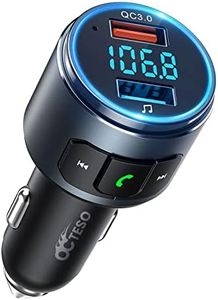 Upgraded V5.0 FM Bluetooth Transmitter Car, QC3.0 & LED Backlit Wireless Bluetooth FM Radio Adapter Music Player/Car Kit, Siri Google Assistant