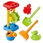 Bramble - 6 Pack Sand Beach Toy Play Set - Water Mill Wheel, Sand Pit Moulds, Watering Can, Spade Kids Toys