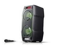 SHARP PS-929 180W High Power Portable Party Speaker Hi-Fi System with Built in Rechargeable Battery, Flashing Disco Lights & Strobe, TWS, Bluetooth, USB, Aux & Microphone – Black