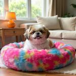 Midwest Calming Dog & Cat Bed |Small Size Bed| Length 19 Inches, Width 19 Inches, Height 5 Inches | Soft Fluffy Donut Cuddler | Cozy Plush Anti-Anxiety Cushion for Comfortable Sleep