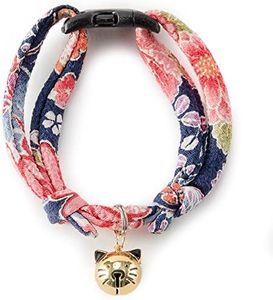 Necoichi Chirimen Hanabi Fireworks Cat Collar (Navy) with Bell Safety Breakaway Soft Lightweight for Cats Kitty Kitten Japanese Stylish Pattern, No.1 Seller in Japan