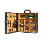 Abrazo Faux Leather Portable Bar Set | Portable Bar Set | Bar Tool Set | Brown 4 Glass |Cocktail Shaker