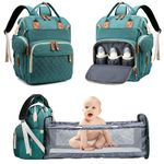 Fexkean 3 in 1 Foldable Waterproof Baby Changing Bag Backpack, Stylish Large Capacity Travel Diaper Bag with Stroller Straps Green