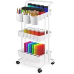 3 Tier Utility Rolling Cart - Organizer Cart Storage Cart Kitchen Cart Makeup Cart 3 Shelf Baby Tray Cart with Trolley Handles and Wheels Suitable for Bathroom Laundry Kids Room Bedroom Office (White)