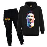 Xpialong Ronaldo Football Kit for Kids Football Hoodie+Pants Cotton Tracksuit Set (Black,11-12 Years,11 Years,12 Years)