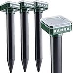 BANNA Solar Sonic Mole Repellent Groundhog Repeller Snake Repellent Gopher Deterrent Vole Chaser Spikes Traps Rodents No Killing - Protect Your Lawn and Garden of Outdoor (4 pcs Square)