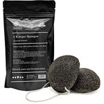 Lulu Essentials Konjac Face Sponge with Activated Bamboo Charcoal | 2 pack | Gentle Natural Skin Cleanser Exfoliator Facial Sponge Puff